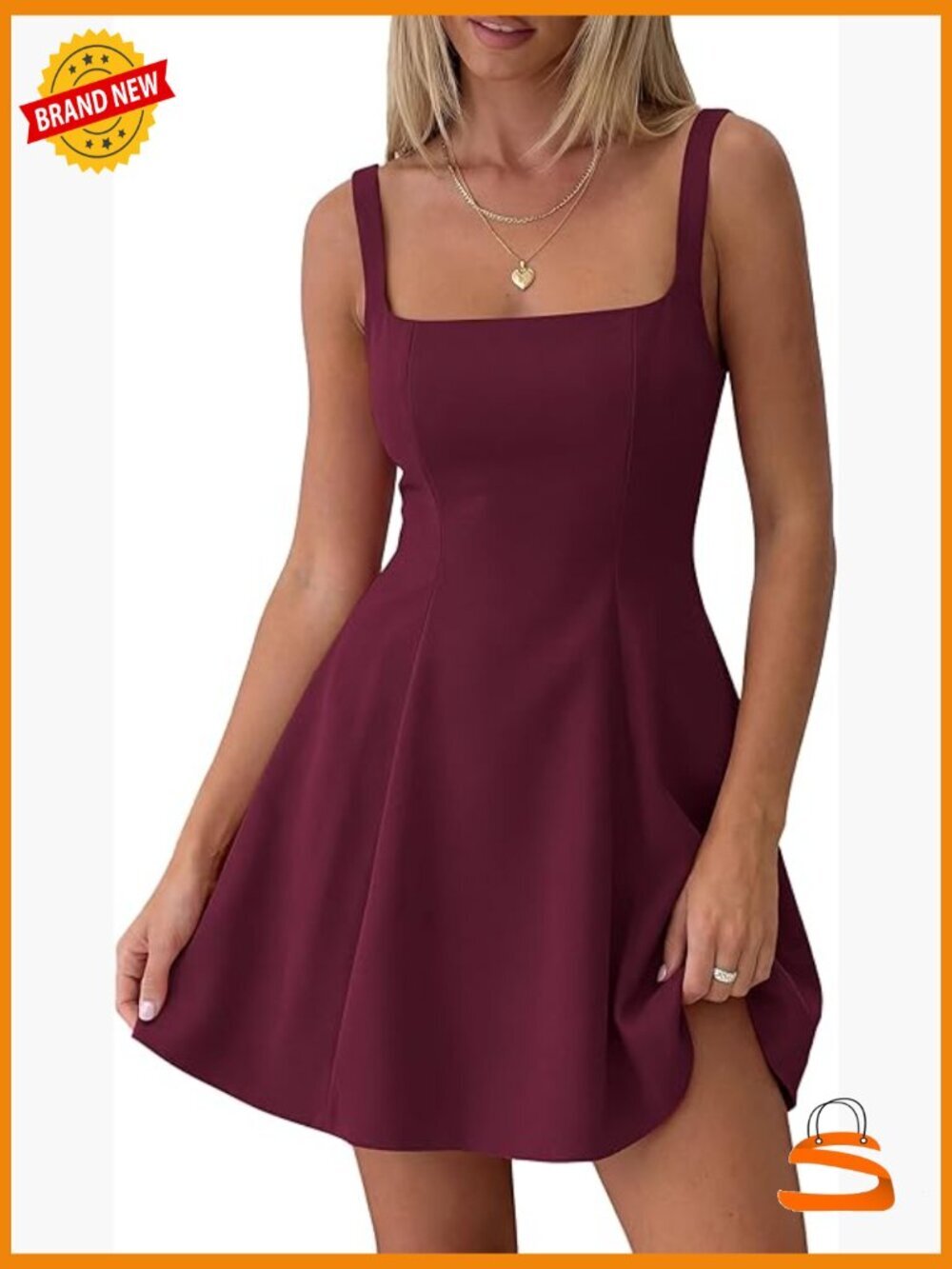 Sleeveless A Line Mini Dress Fit & Flare Square Neck Stretch Pull On